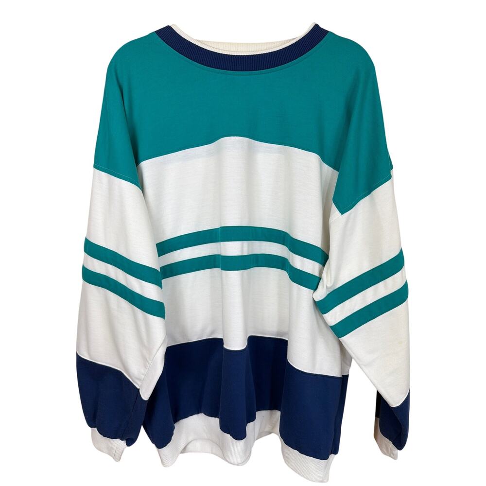 Vintage Steeplechase Blue & Turquoise Striped Long Sleeve Top Size 3X